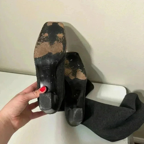 Vintage 80s Yves Saint Laurent gray wool felt square toe knee high boots 6 - Picture 10 of 11